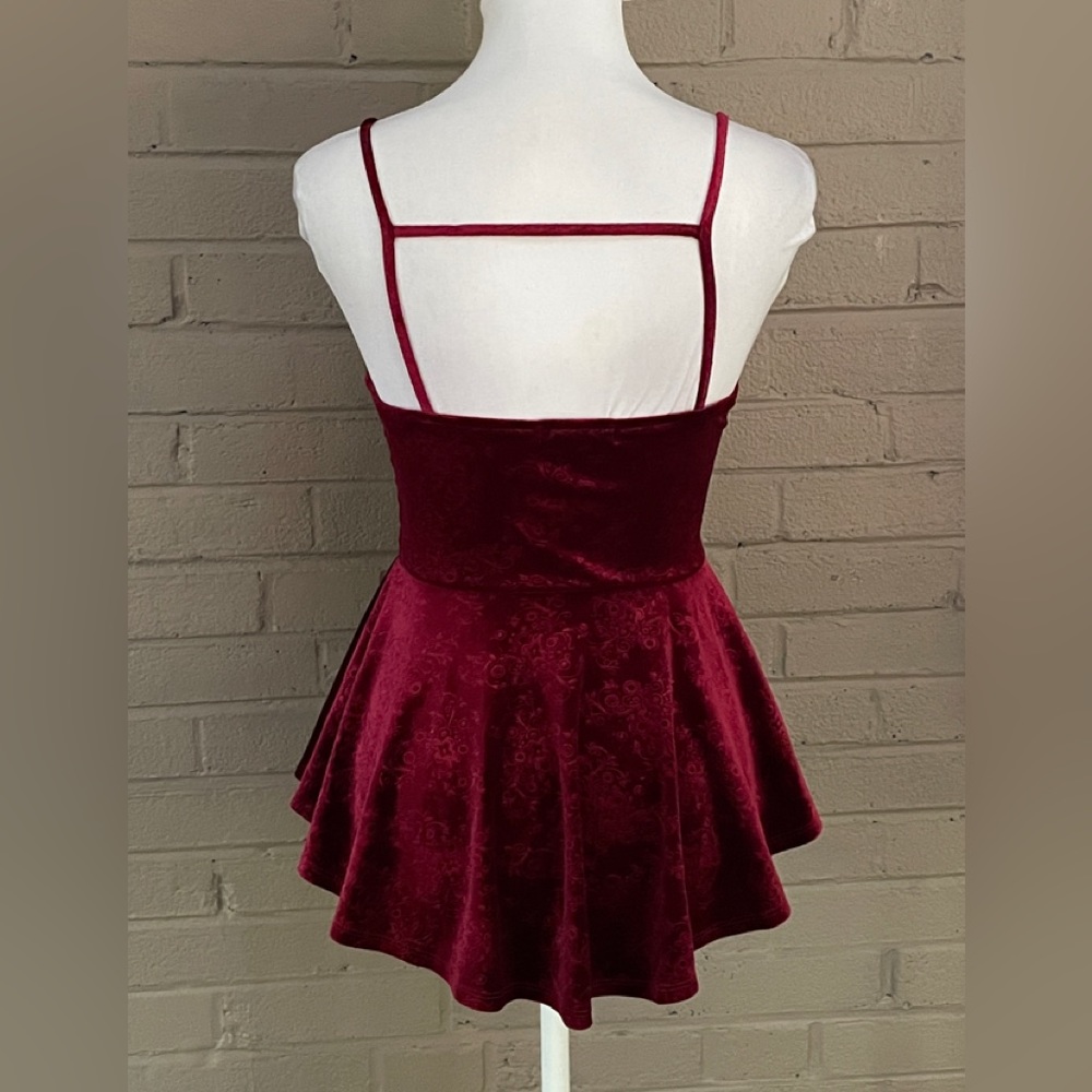 Anthropologie Monteau burgundy velvet peplum top S - Picture 5 of 10